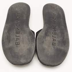Pre Owned Balenciaga Black Logo Print Fabric Flat Slides Size 35