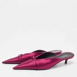 Pre Owned Balenciaga Burgundy Satin Knife Mules Size 38.5