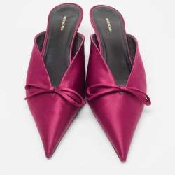 Pre Owned Balenciaga Burgundy Satin Knife Mules Size 38.5
