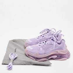 Pre Owned Balenciaga Purple Mesh and Leather Triple S Clear Sole Sneakers Size 37