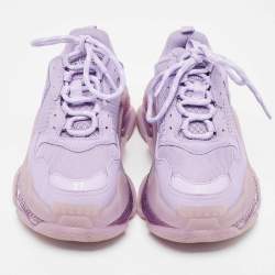 Pre Owned Balenciaga Purple Mesh and Leather Triple S Clear Sole Sneakers Size 37