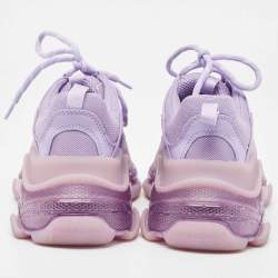 Pre Owned Balenciaga Purple Mesh and Leather Triple S Clear Sole Sneakers Size 37