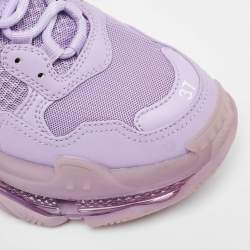 Pre Owned Balenciaga Purple Mesh and Leather Triple S Clear Sole Sneakers Size 37