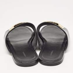 Pre Owned Balenciaga Black Leather BB Logo Embellished Flat Slides Size 38.5