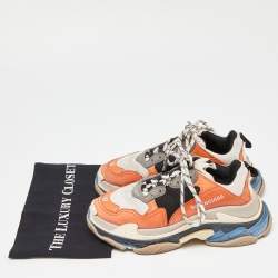 Pre Owned Balenciaga Tricolor Leather and Mesh Triple S Sneakers Size 37