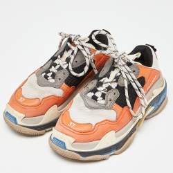Pre Owned Balenciaga Tricolor Leather and Mesh Triple S Sneakers Size 37