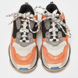 Pre Owned Balenciaga Tricolor Leather and Mesh Triple S Sneakers Size 37