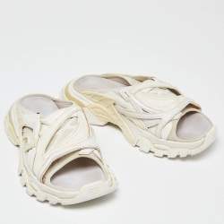 Balenciaga White Rubber and Neoprene Track Flat Slides Size 39