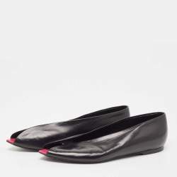Pre Owned Balenciaga Black Leather Open Toe Ballet Flats Size 36.5