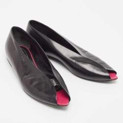 Pre Owned Balenciaga Black Leather Open Toe Ballet Flats Size 36.5