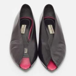 Pre Owned Balenciaga Black Leather Open Toe Ballet Flats Size 36.5