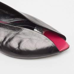 Pre Owned Balenciaga Black Leather Open Toe Ballet Flats Size 36.5