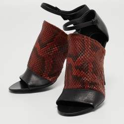 Balenciaga Brown/Black Python Embossed and Leather Ankle Strap Sandals Size 38.5