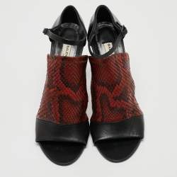Balenciaga Brown/Black Python Embossed and Leather Ankle Strap Sandals Size 38.5