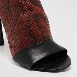 Balenciaga Brown/Black Python Embossed and Leather Ankle Strap Sandals Size 38.5