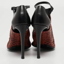 Balenciaga Brown/Black Python Embossed and Leather Ankle Strap Sandals Size 38.5