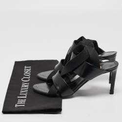 Pre Owned Balenciaga Black Leather and Elastic Strappy Slingback Sandals Size 36