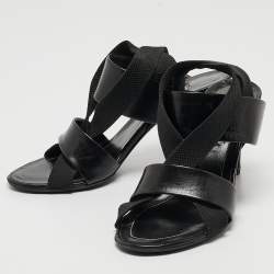 Pre Owned Balenciaga Black Leather and Elastic Strappy Slingback Sandals Size 36