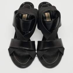 Pre Owned Balenciaga Black Leather and Elastic Strappy Slingback Sandals Size 36