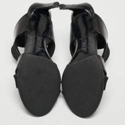 Pre Owned Balenciaga Black Leather and Elastic Strappy Slingback Sandals Size 36