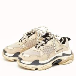 Pre Owned Balenciaga Grey Mesh and Leather Triple S Sneakers Size 39