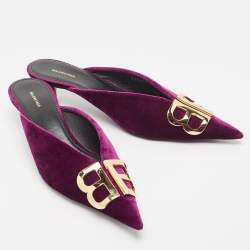 Pre Owned Balenciaga Burgundy Velvet Knife Mules Size 37