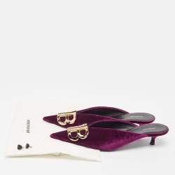 Pre Owned Balenciaga Burgundy Velvet Knife Mules Size 37