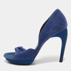 Balenciaga Blue Pleated Suede Platform D'orsay Sandals Size 38