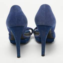 Balenciaga Blue Pleated Suede Platform D'orsay Sandals Size 38