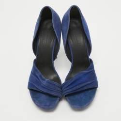 Balenciaga Blue Pleated Suede Platform D'orsay Sandals Size 38