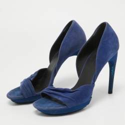 Balenciaga Blue Pleated Suede Platform D'orsay Sandals Size 38