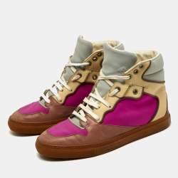 Balenciaga Multicolor Leather And Fabric High Top Sneakers Size 37
