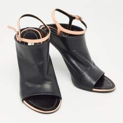 Pre Owned Balenciaga  Black Leather Ankle Strap Sandals Size 38