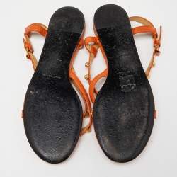 Pre Owned Balenciaga Orange Leather Arena Studded Thong Sandals Size 38.5