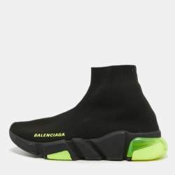 Pre Owned Balenciaga Black Knit Fabric Speed Trainer High Top Sneakers Size 36