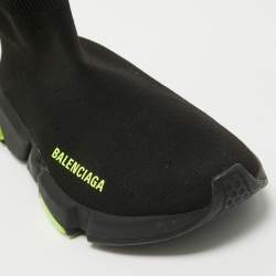 Pre Owned Balenciaga Black Knit Fabric Speed Trainer High Top Sneakers Size 36