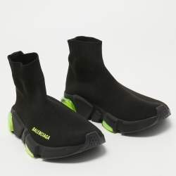 Pre Owned Balenciaga Black Knit Fabric Speed Trainer High Top Sneakers Size 36