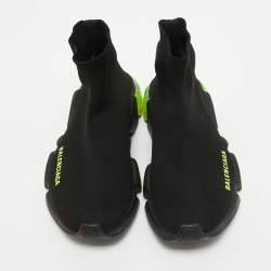 Pre Owned Balenciaga Black Knit Fabric Speed Trainer High Top Sneakers Size 36