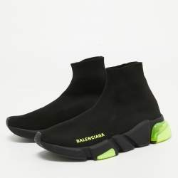 Pre Owned Balenciaga Black Knit Fabric Speed Trainer High Top Sneakers Size 36