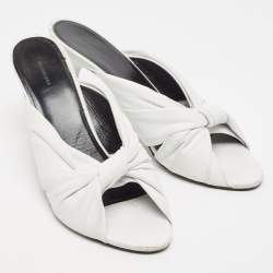 Balenciaga White Leather Knot Open Toe Slide Sandals Size 40.5