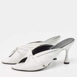 Balenciaga White Leather Knot Open Toe Slide Sandals Size 40.5
