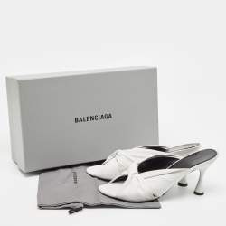 Balenciaga White Leather Knot Open Toe Slide Sandals Size 40.5