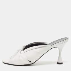 Balenciaga White Leather Knot Open Toe Slide Sandals Size 40.5