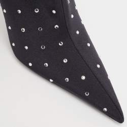 Pre Owned Balenciaga Black Fabric Crystal Embellished Pointed Toe Mid Calf Booties Size 37