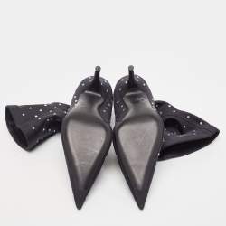 Pre Owned Balenciaga Black Fabric Crystal Embellished Pointed Toe Mid Calf Booties Size 37