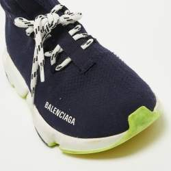 Pre Owned Balenciaga Navy Blue Knit Speed Trainer High Top Sneakers Size 38
