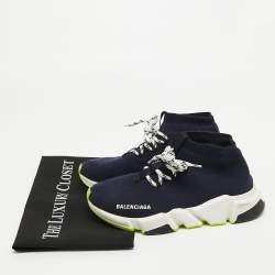 Pre Owned Balenciaga Navy Blue Knit Speed Trainer High Top Sneakers Size 38