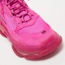 Pre Owned Balenciaga Pink Nubuck Leather and Mesh Triple S Clear Sole Sneakers Size 38