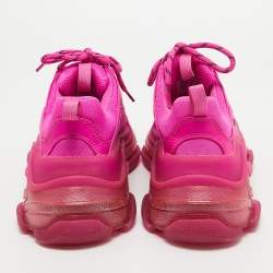 Pre Owned Balenciaga Pink Nubuck Leather and Mesh Triple S Clear Sole Sneakers Size 38