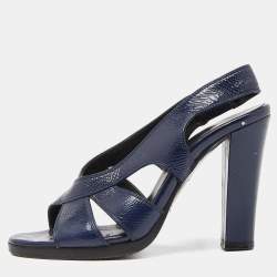 Balenciaga Navy Blue Leather Slingback Sandals Size 36